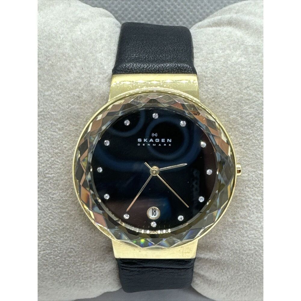 Skagen SKW2124 Women's Black Leather Strap Analog Dial Quartz Wrist Watch JNA925